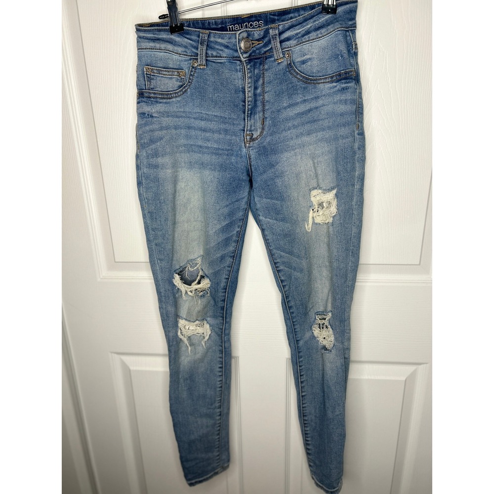 Maurices Skinny Jeans Distressed S Short Light Wash High Rise Lace Backed Ripped